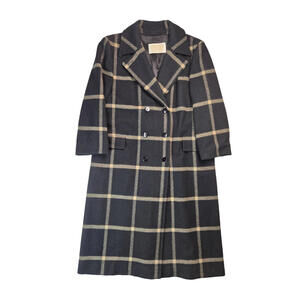 Pendleton Vintage Virgin Wool Black Plaid Double Breasted Long Coat Womens Large